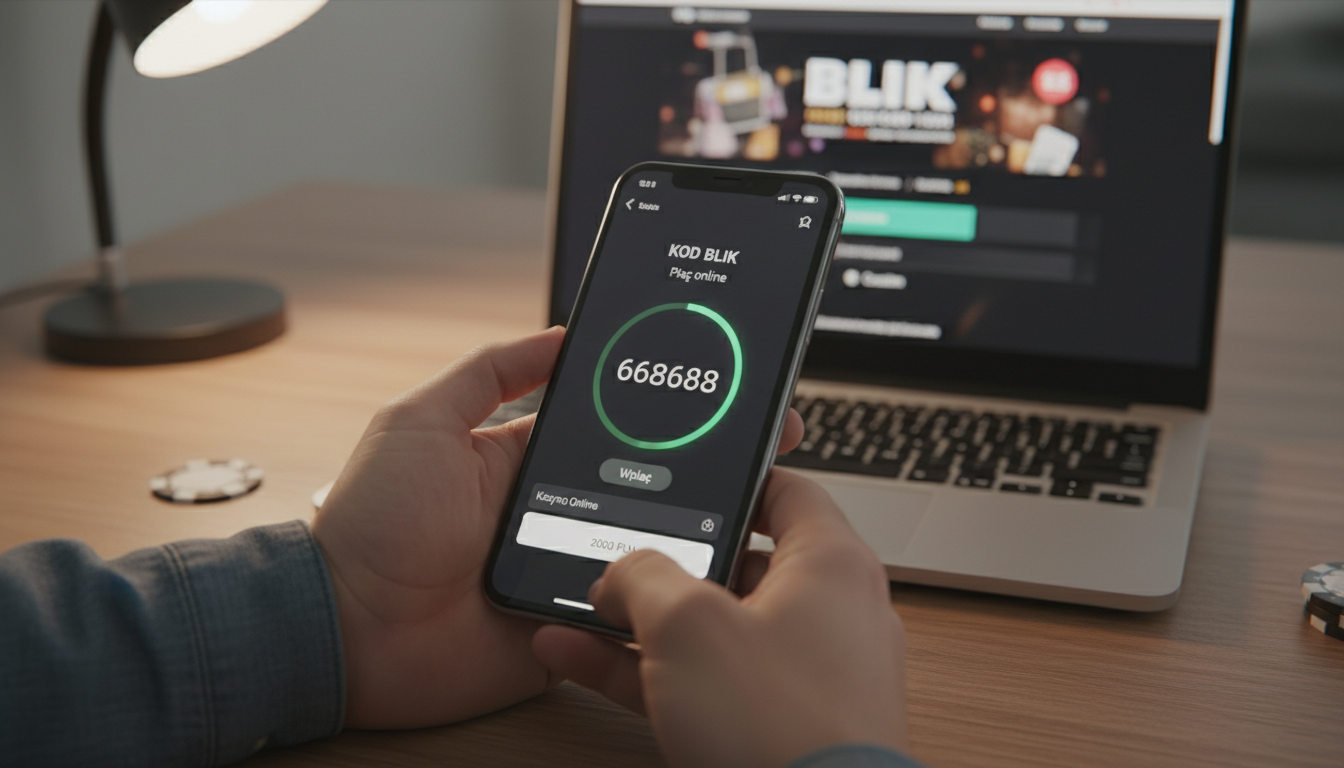 Ręka gracza dokonująca wpłaty przez BLIK w kasynie online